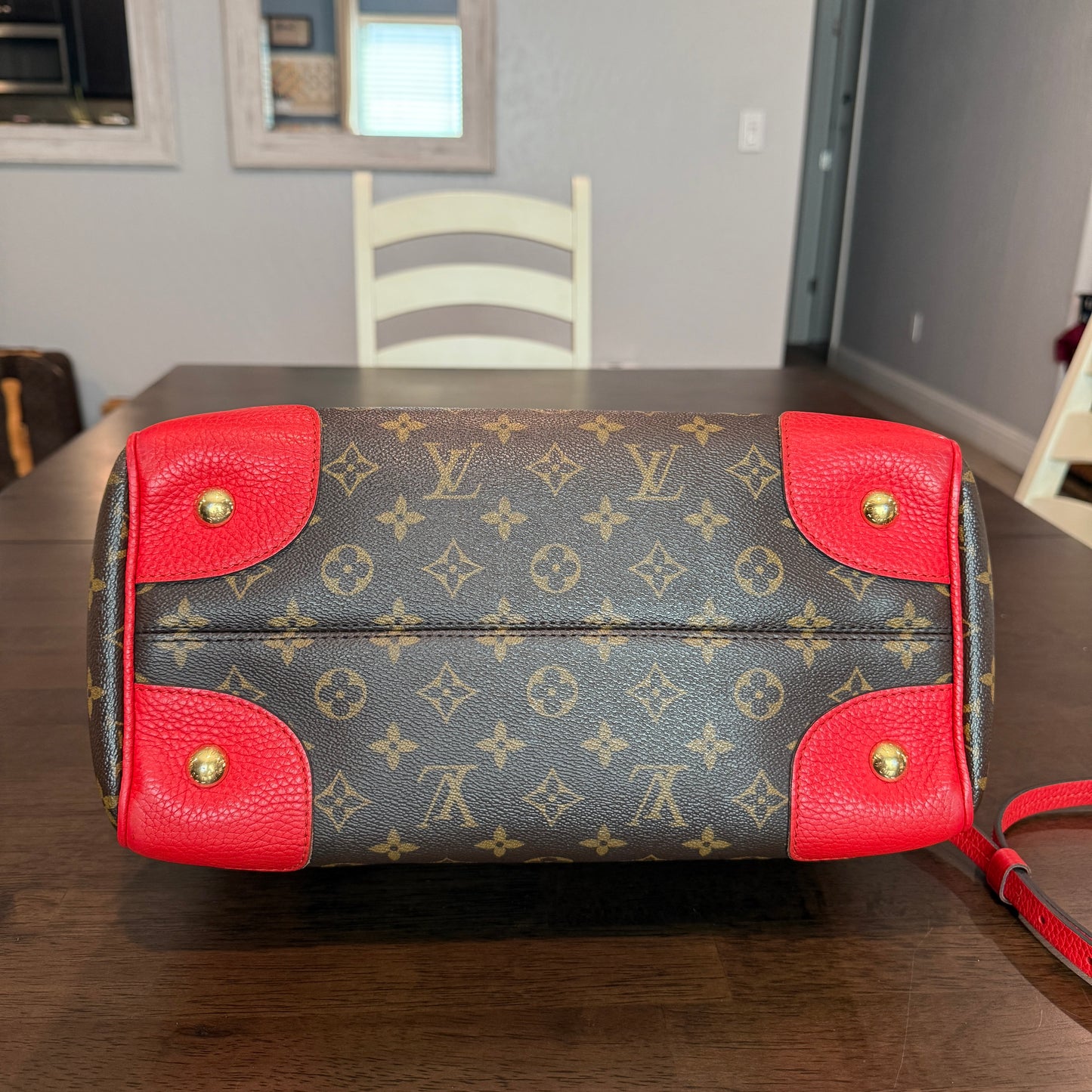 Retiro NM 2-Way Bag in Coquelicot Leather and
Monogram Canvas