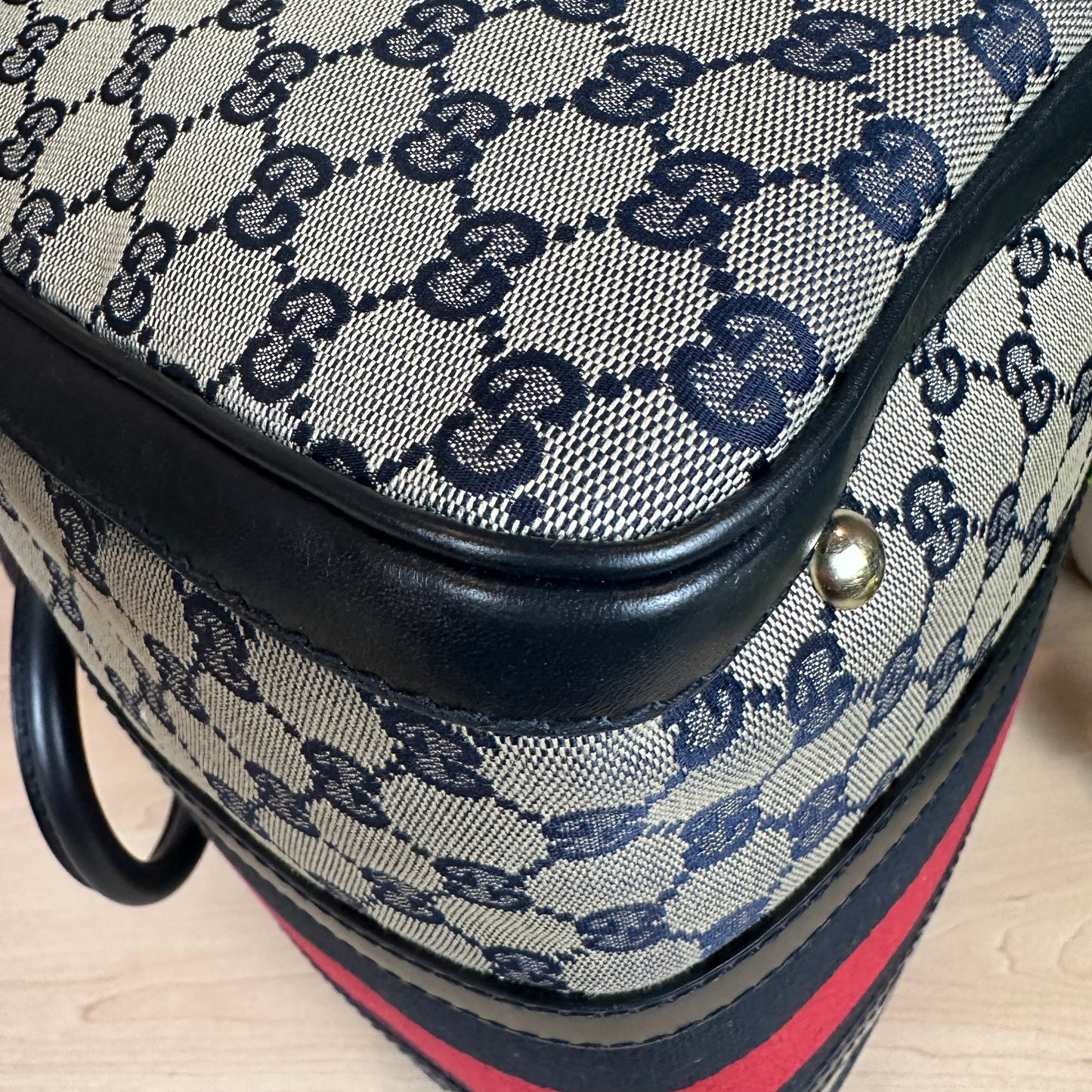 Gucci Original GG Canvas Medium Boston Bag Navy Blue