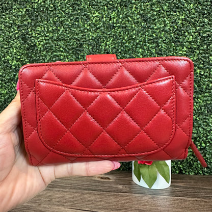 Chanel Red Quilted Leather CC French Wallet