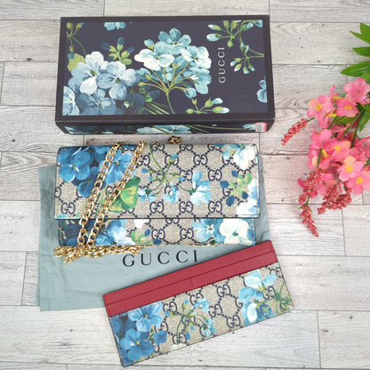 Gucci GG Supreme Blue Blooms Continental Wallet with Card Holder