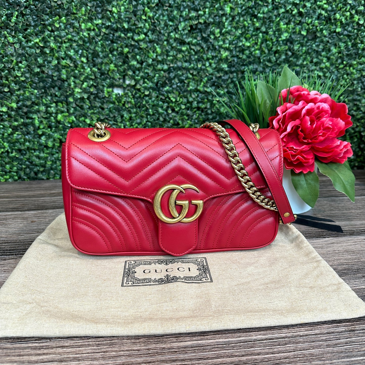 Gucci Red Marmont Shoulder Bag Small