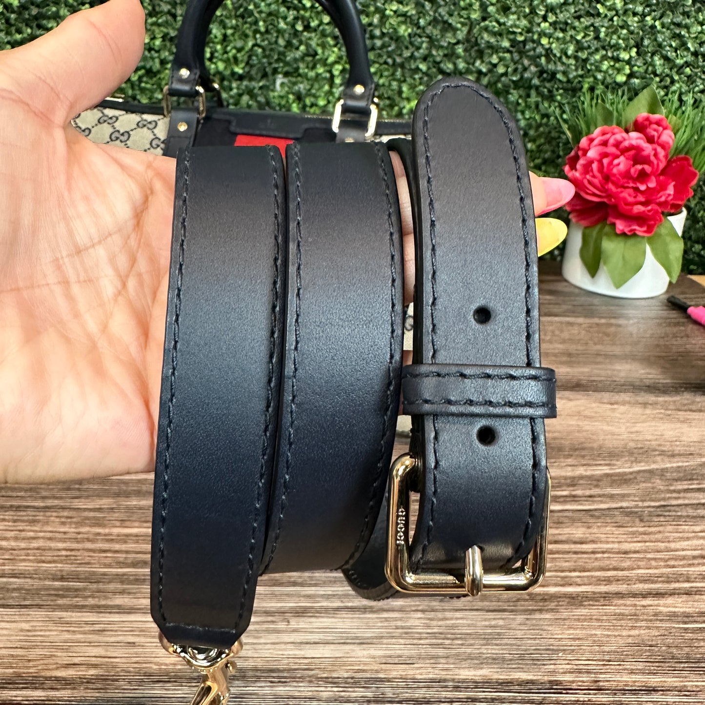 Gucci Vintage Web Medium Boston Bag in Navy Blue