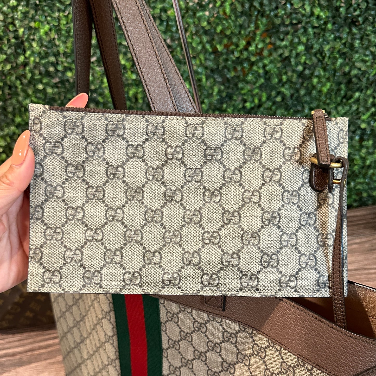 GUCCI OPHIDIA SUPREME MONOGRAM WEB TOTE WITH REMOVABLE POUCH