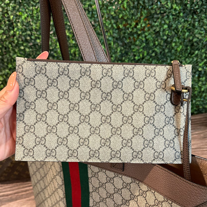 GUCCI OPHIDIA SUPREME MONOGRAM WEB TOTE WITH REMOVABLE POUCH