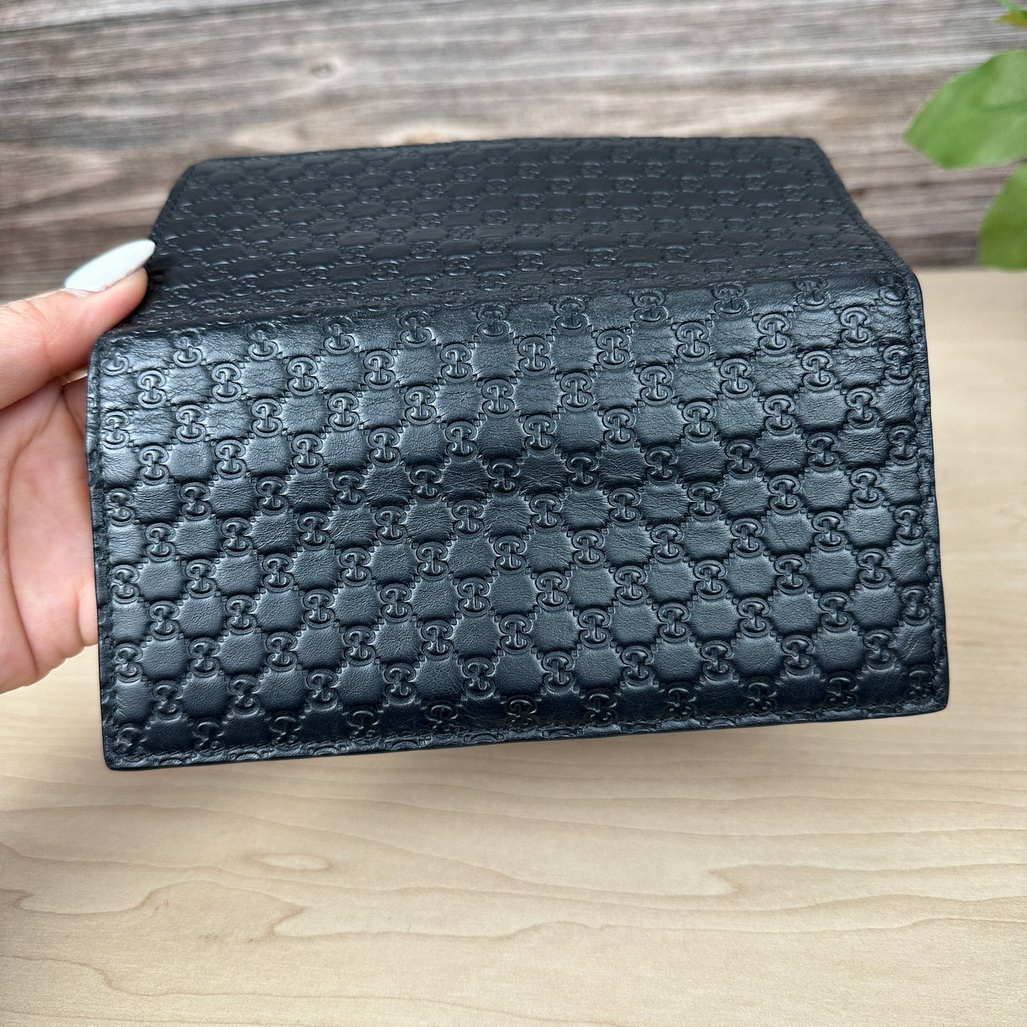 Gucci Guccissima Black Leather Bifold Checkbook