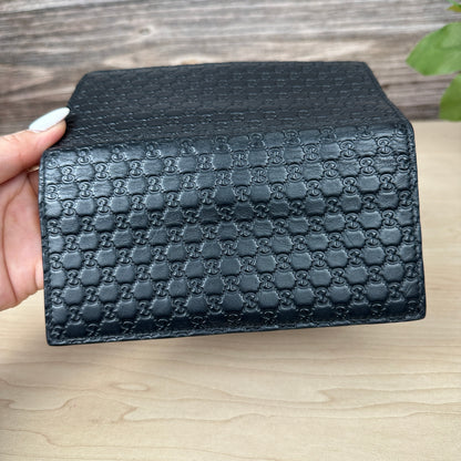 Gucci Guccissima Black Leather Bifold Checkbook
