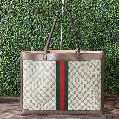 GUCCI OPHIDIA SUPREME MONOGRAM WEB TOTE WITH REMOVABLE POUCH