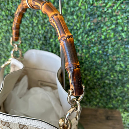 GUCCI Monogram Medium Diana Bamboo Shoulder Bag Off White with Strap