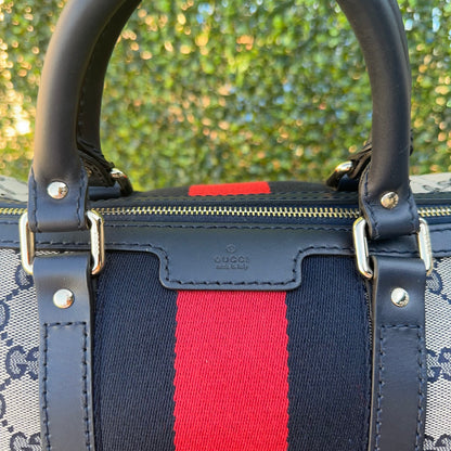 GUCCI NAVY BLUE BOSTON VINTAGE WEB CROSSBODY BAG