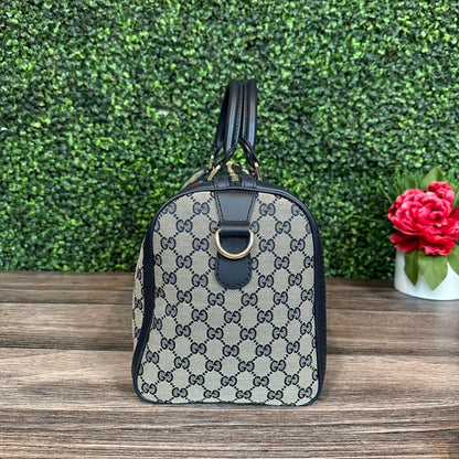 Gucci Vintage Web Medium Boston Bag in Navy Blue