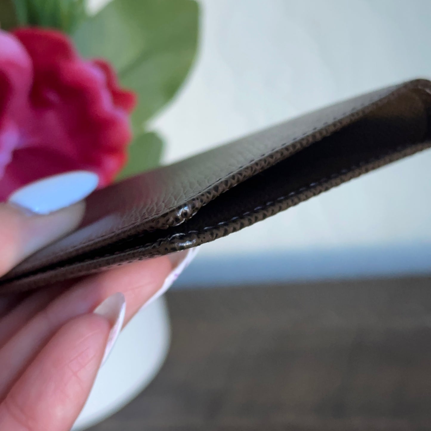 Louis Vuitton Taiga Dark Brown Leather Checkbook Cover