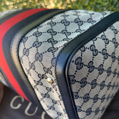 GUCCI NAVY BLUE BOSTON VINTAGE WEB CROSSBODY BAG