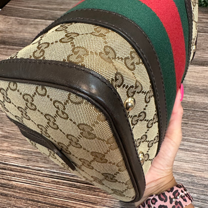 Gucci Vintage Web Small Boston Bag Dark Brown