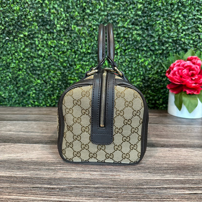 Gucci Vintage Web Small Boston Bag Dark Brown