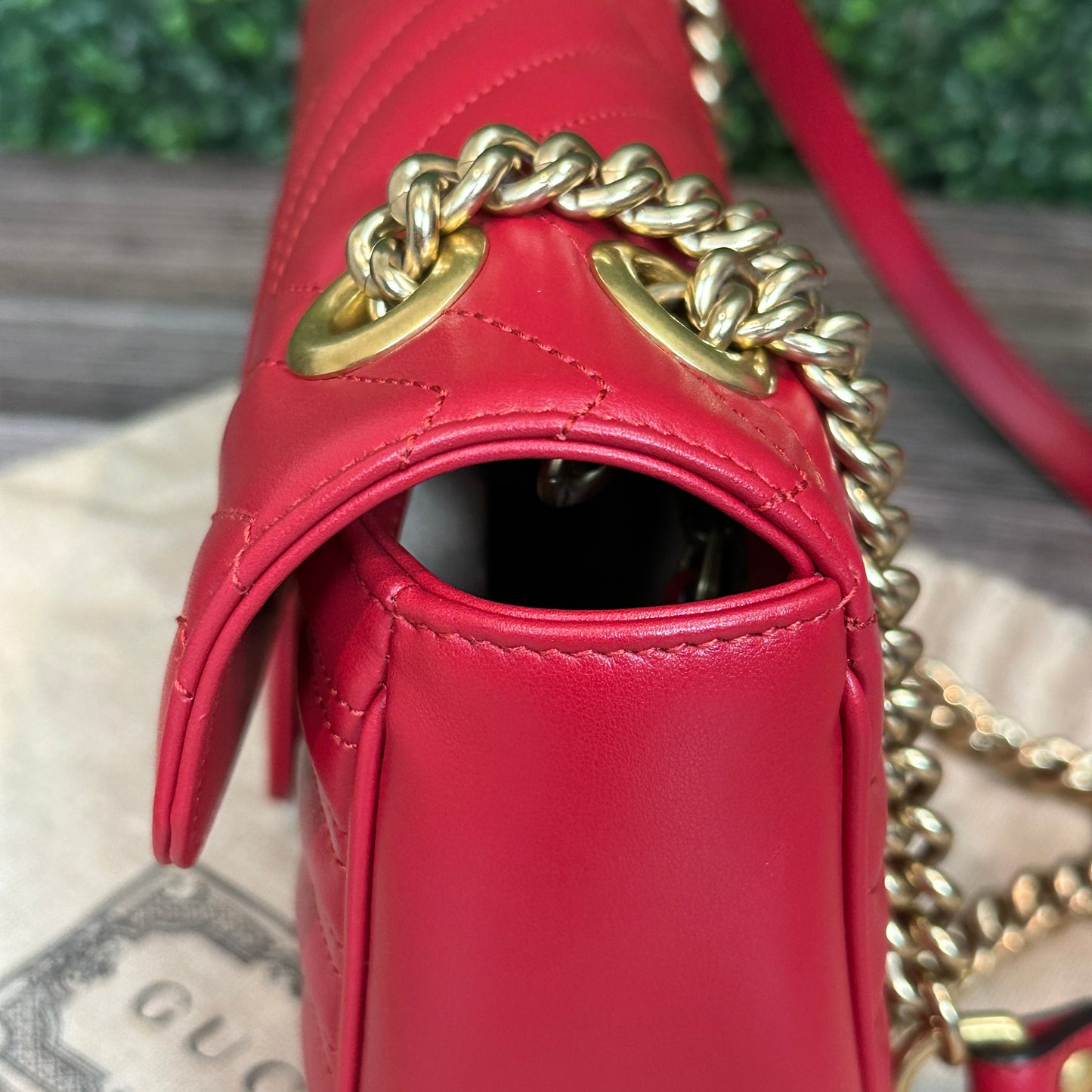 Gucci Red Marmont Shoulder Bag Small