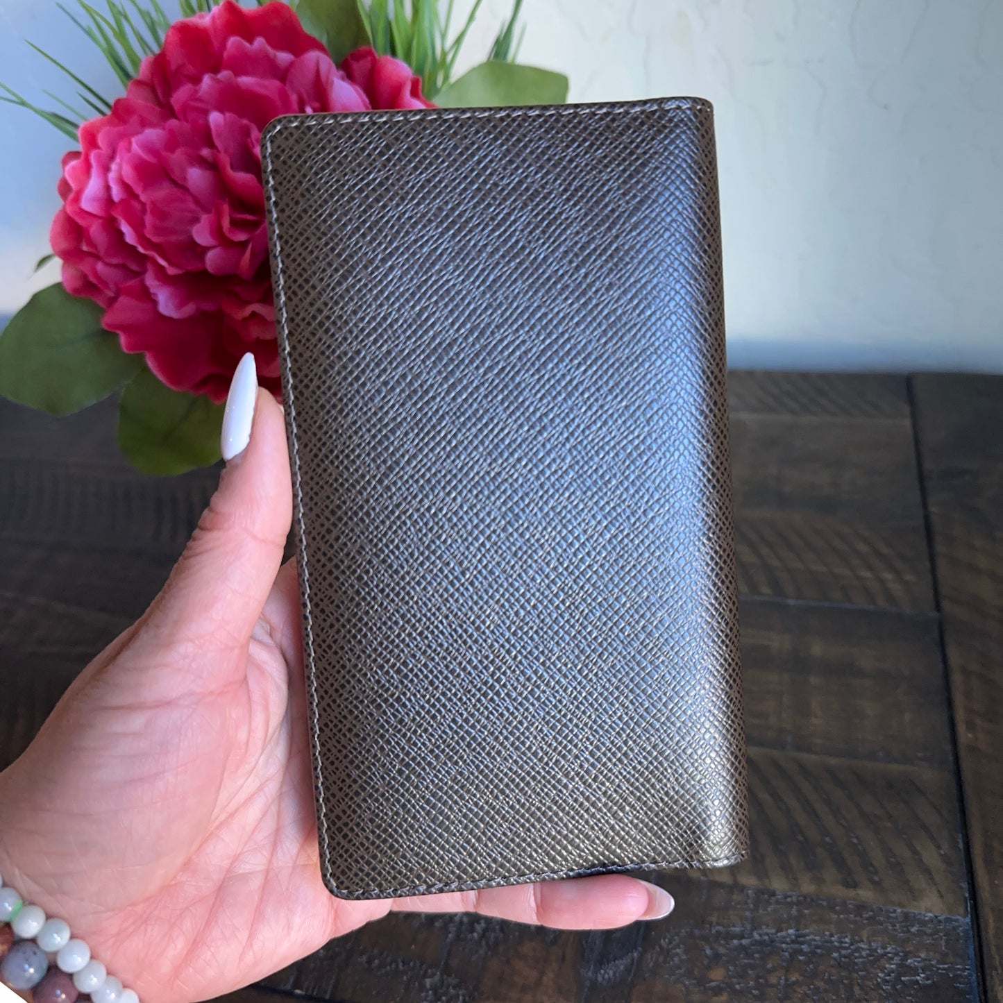 Louis Vuitton Taiga Dark Brown Leather Checkbook Cover