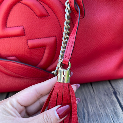 Gucci Red Soho Double Chain Medium Tote