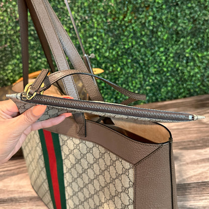GUCCI OPHIDIA SUPREME MONOGRAM WEB TOTE WITH REMOVABLE POUCH