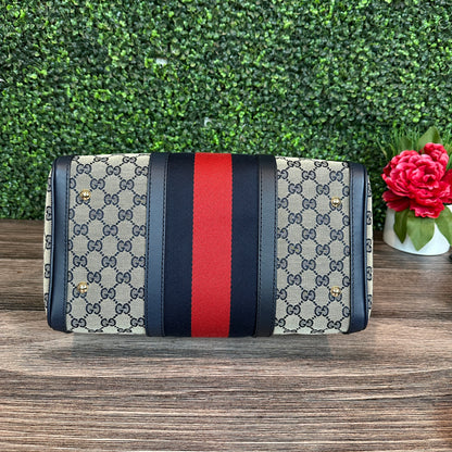 Gucci Vintage Web Medium Boston Bag in Navy Blue