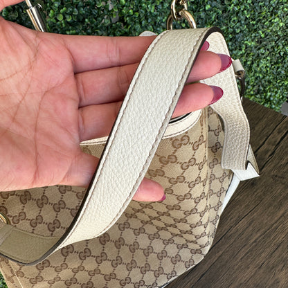 GUCCI Monogram Medium Diana Bamboo Shoulder Bag Off White with Strap