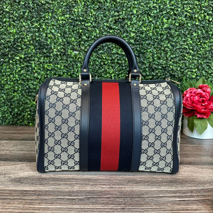 Gucci Vintage Web Medium Boston Bag in Navy Blue
