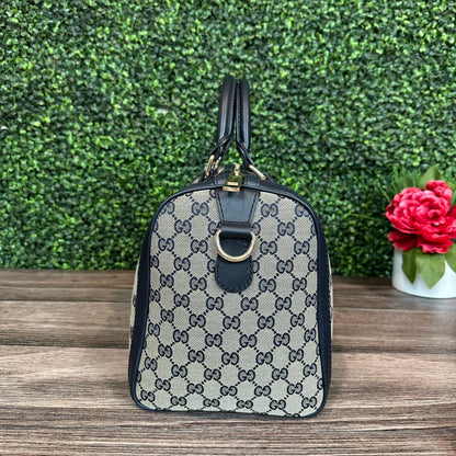 Gucci Vintage Web Medium Boston Bag in Navy Blue