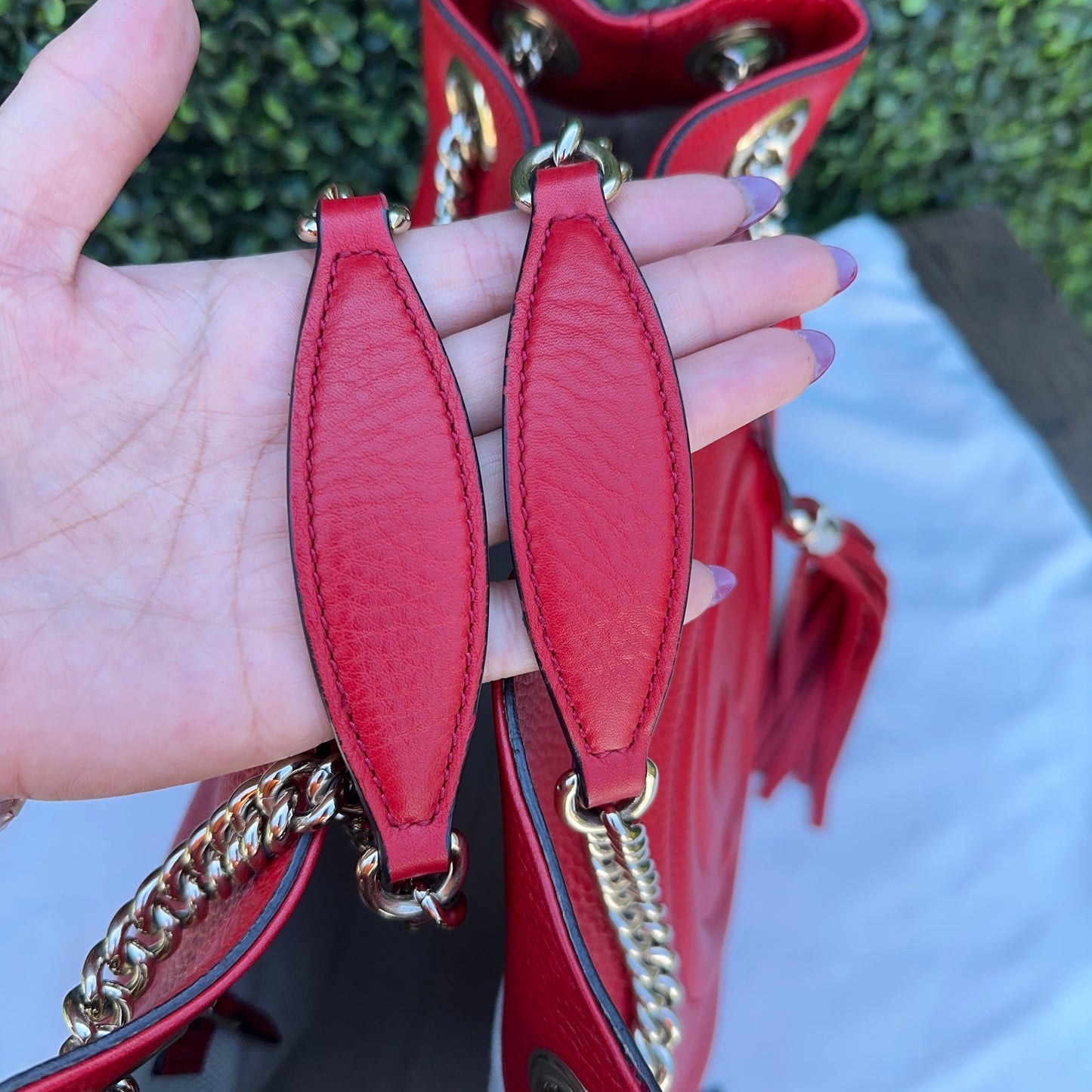 Gucci Red Soho Double Chain Medium Tote