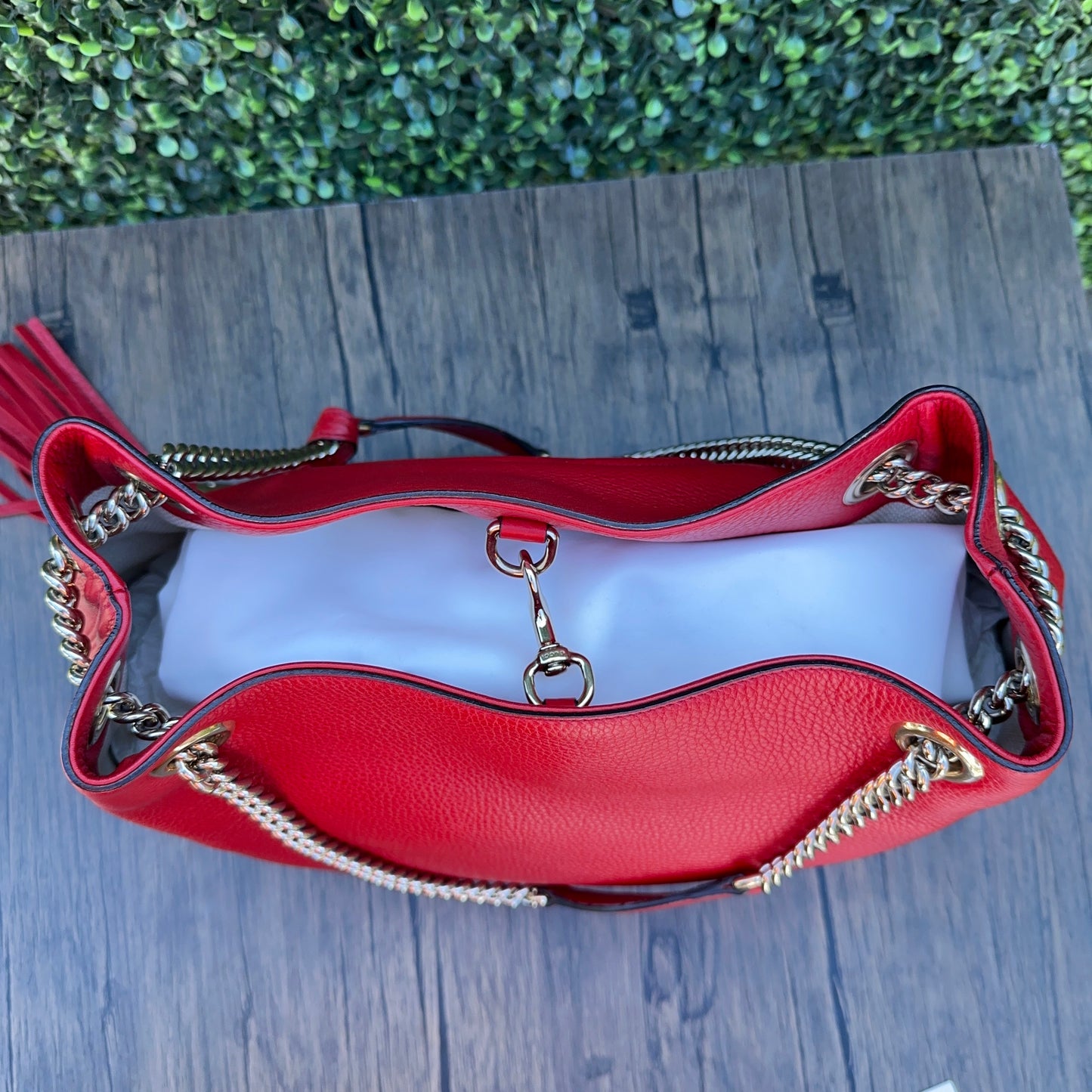 Gucci Red Soho Double Chain Medium Tote