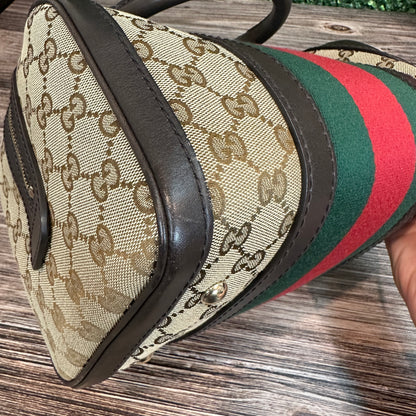 Gucci Vintage Web Small Boston Bag Dark Brown