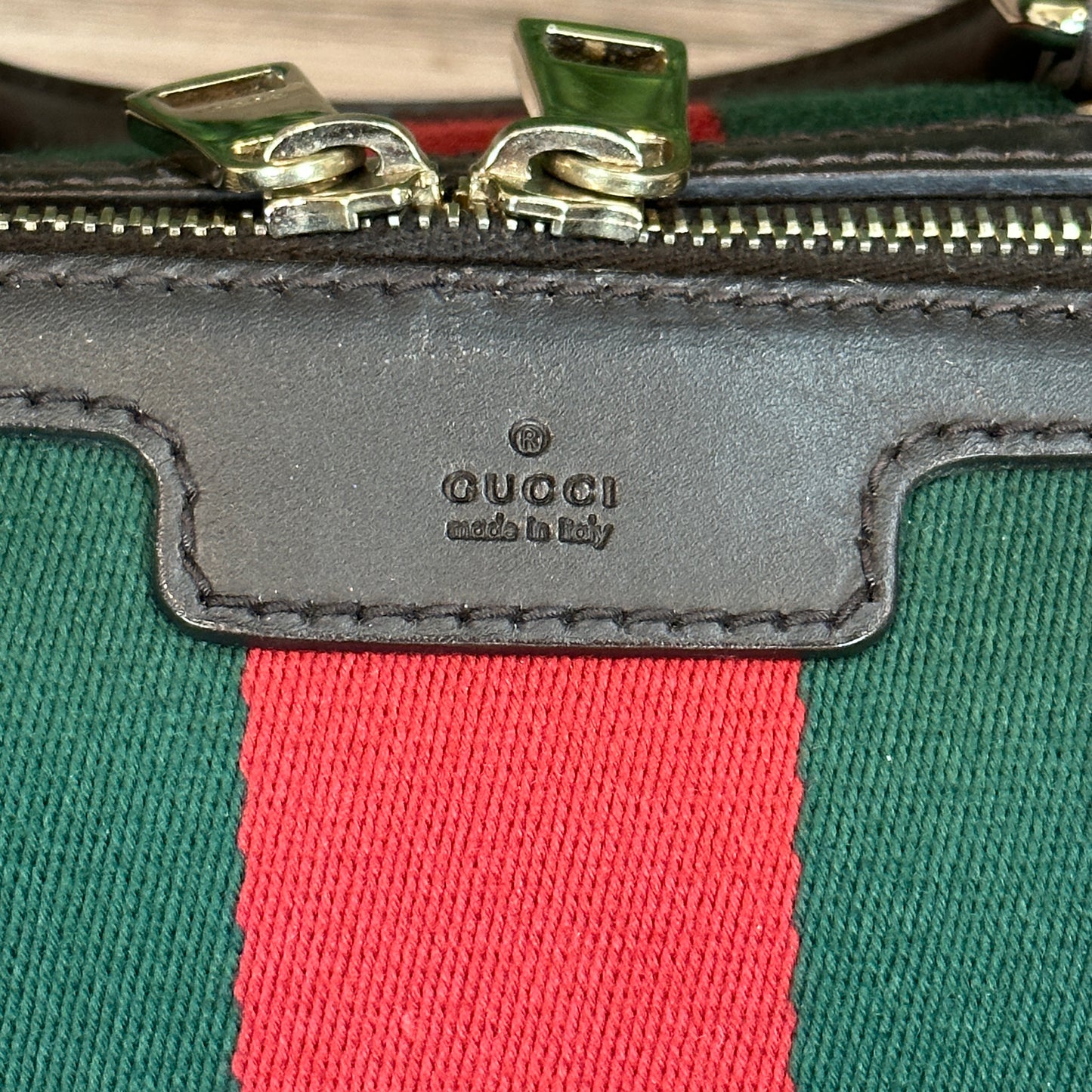 Gucci Vintage Web Small Boston Bag Dark Brown