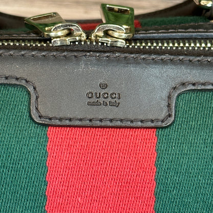 Gucci Vintage Web Small Boston Bag Dark Brown
