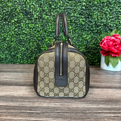 Gucci Vintage Web Small Boston Bag Dark Brown