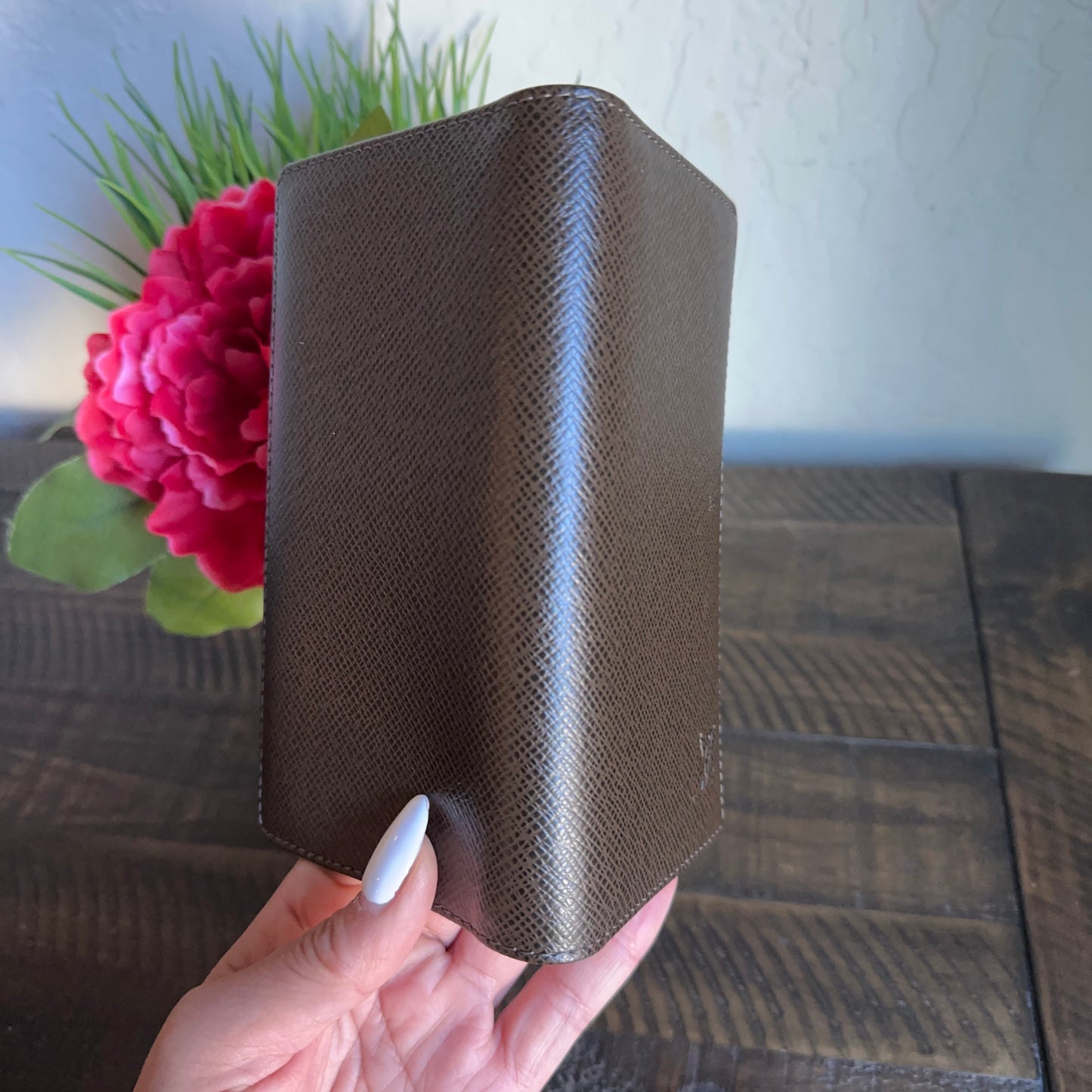 Louis Vuitton Taiga Dark Brown Leather Checkbook Cover