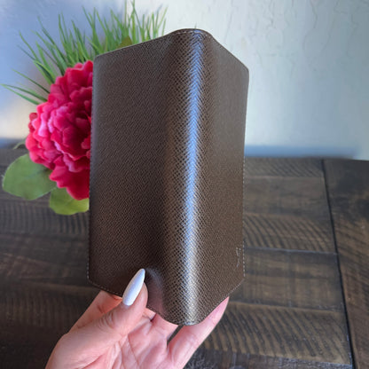 Louis Vuitton Taiga Dark Brown Leather Checkbook Cover