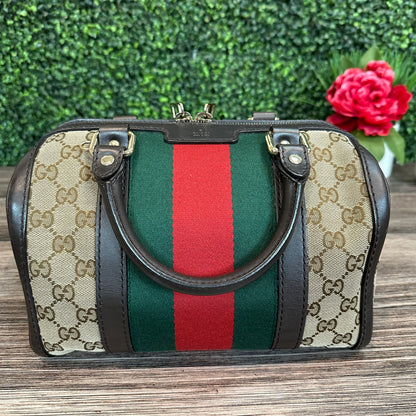 Gucci Vintage Web Small Boston Bag Dark Brown