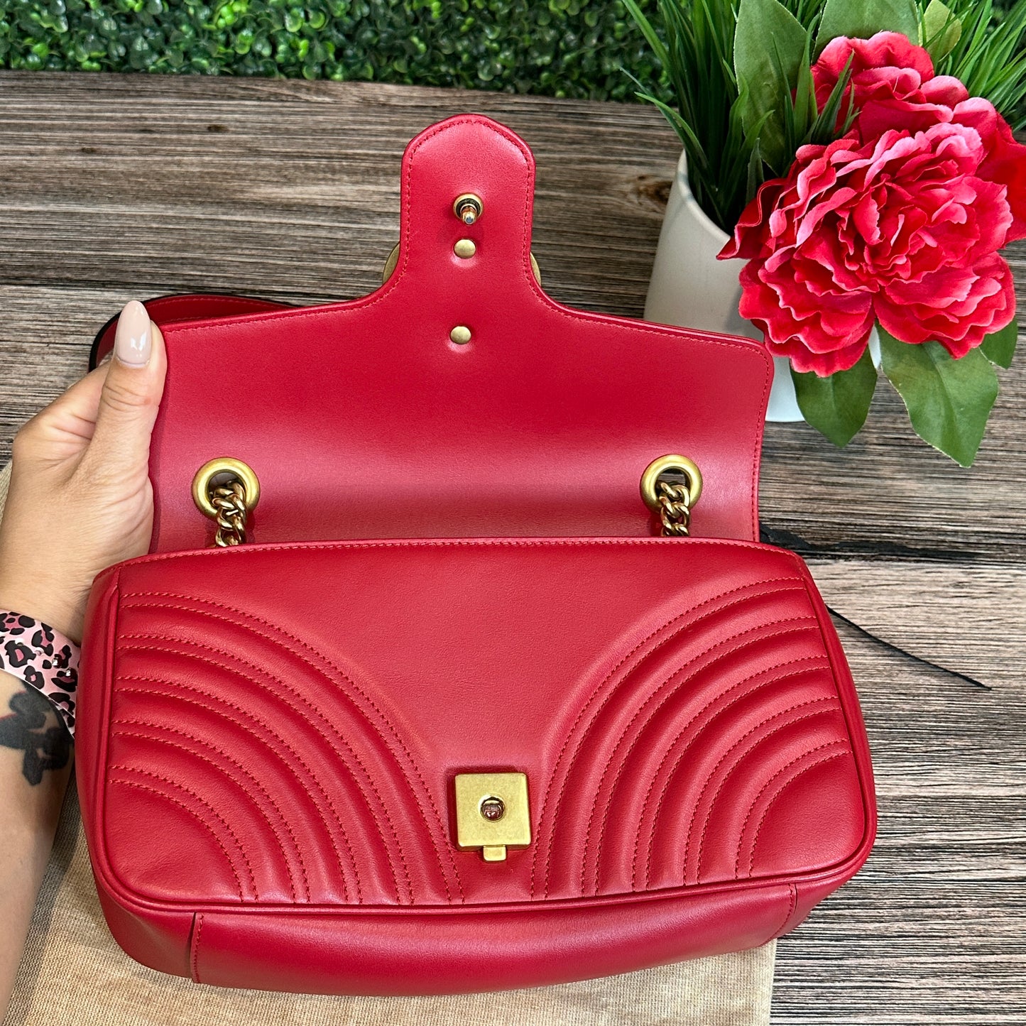 Gucci Red Marmont Shoulder Bag Small