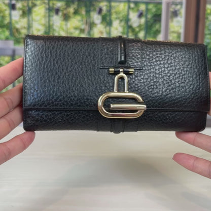 Gucci Junco Black Leather Folio Long Wallet