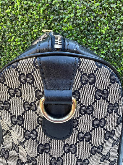 Authentic Preowned Gucci Boston Crossbody Bag with Vintage Web Navy Blue