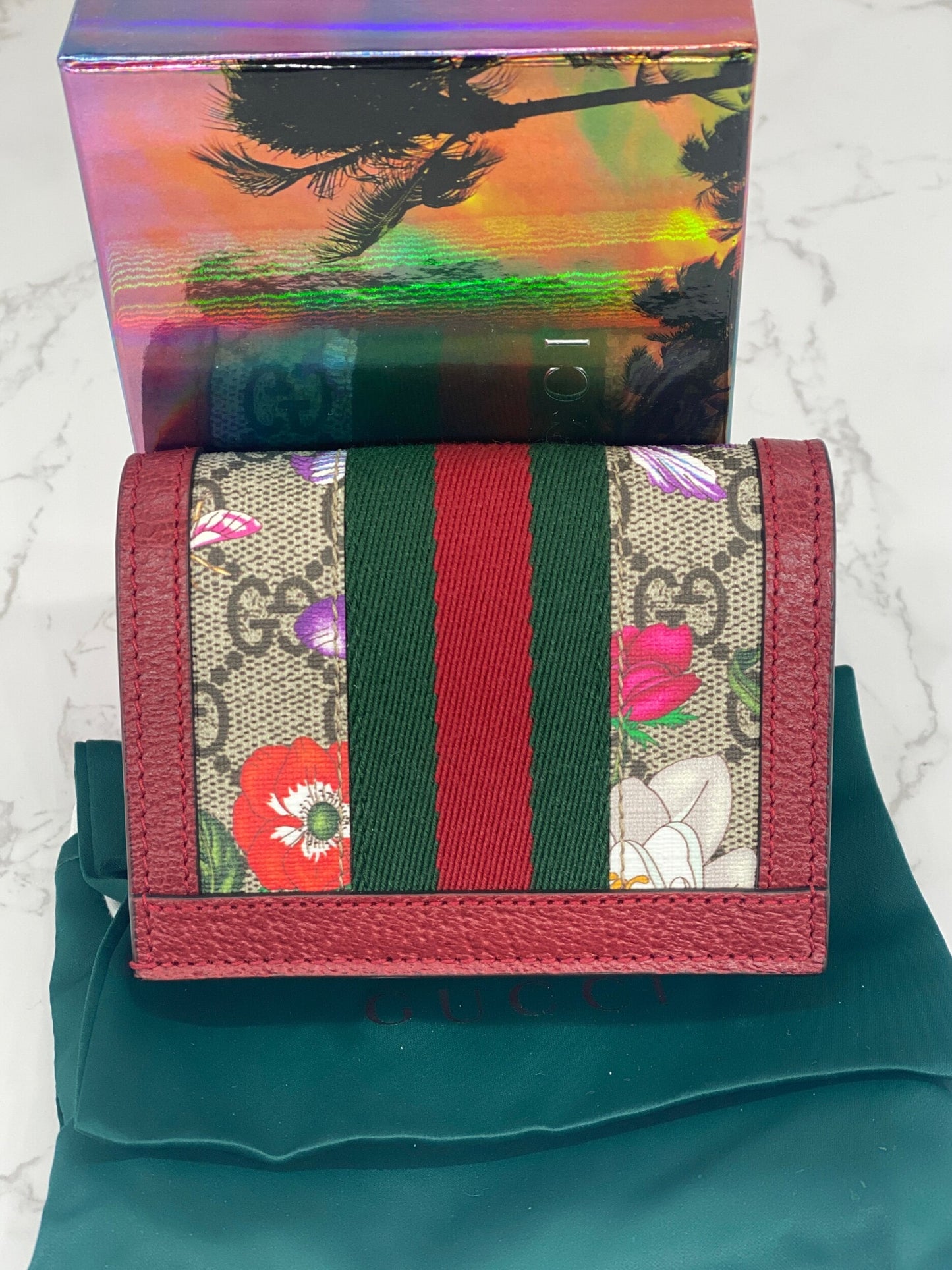Gucci Red Ophidia Flora Card Case Wallet