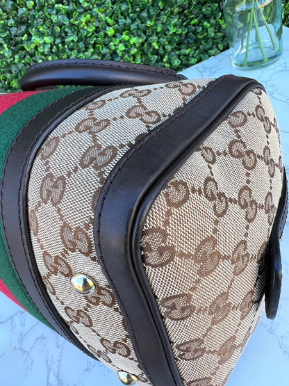 GG Small Boston Vintage Web Dark Brown with Removable Strap