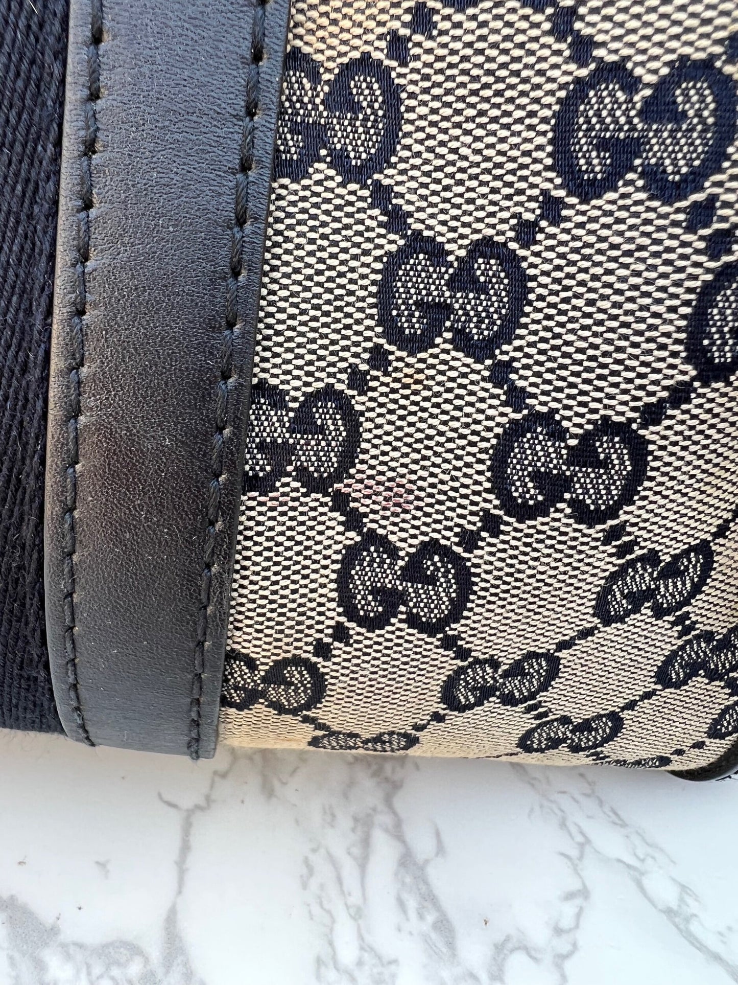 Authentic Preowned Gucci Boston Crossbody Bag with Vintage Web Navy Blue
