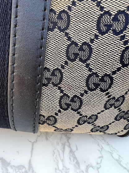 Authentic Preowned Gucci Boston Crossbody Bag with Vintage Web Navy Blue