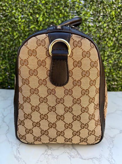 Authentic Preowned Vintage Dark Brown GG Boston Bag with Vintage Web
