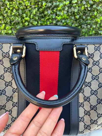 Authentic Preowned Gucci Boston Crossbody Bag with Vintage Web Navy Blue