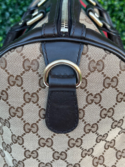 GG Vintage Web Medium Boston Bag Dark Brown
