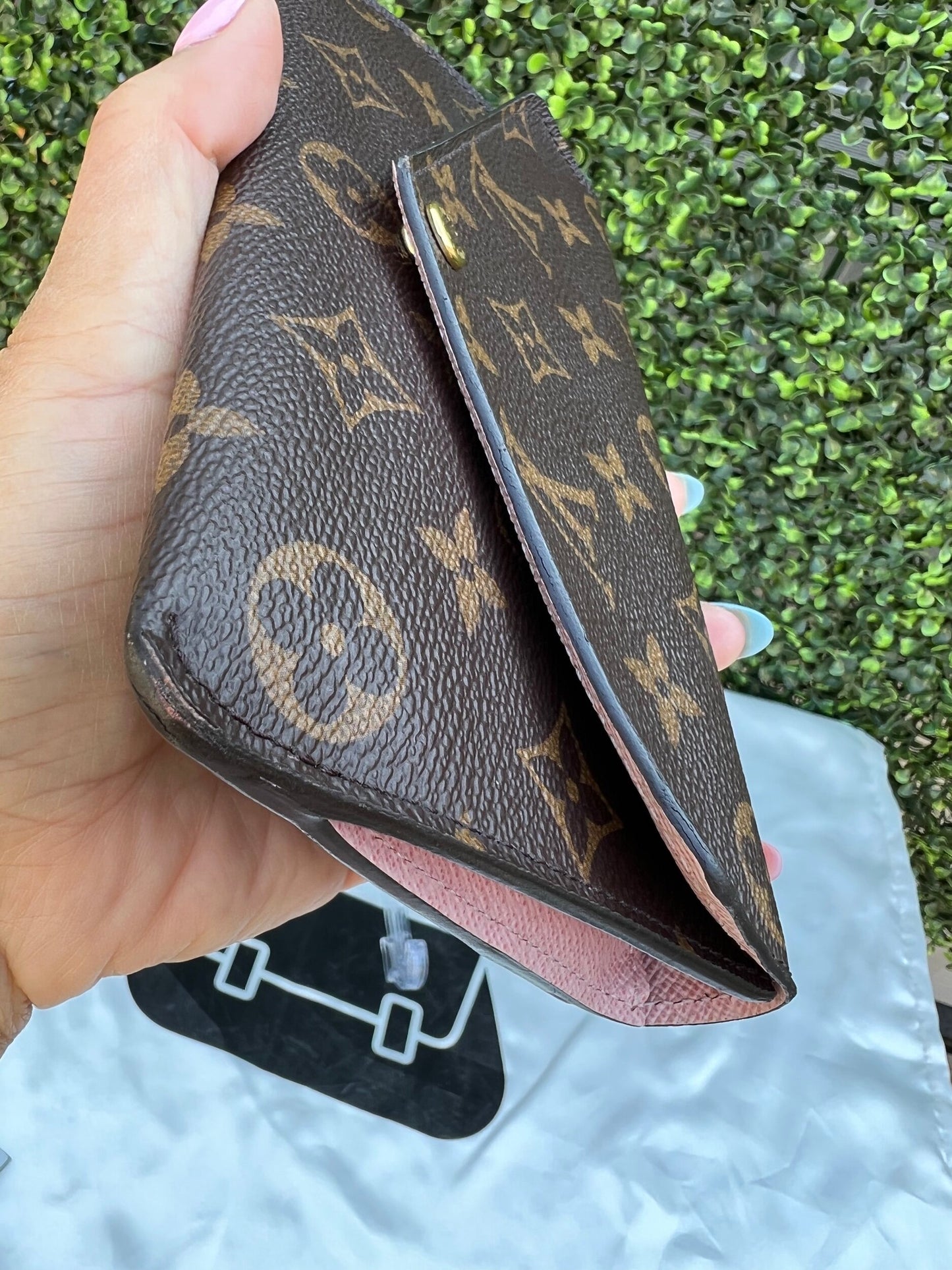 Authentic Preowned Louis Vuitton Jeanne Wallet Monogram Canvas Rose Ballerine with Card Case & Zip Pouch Inserts