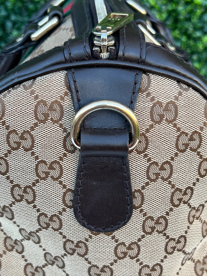 GG Vintage Web Medium Boston Bag Dark Brown