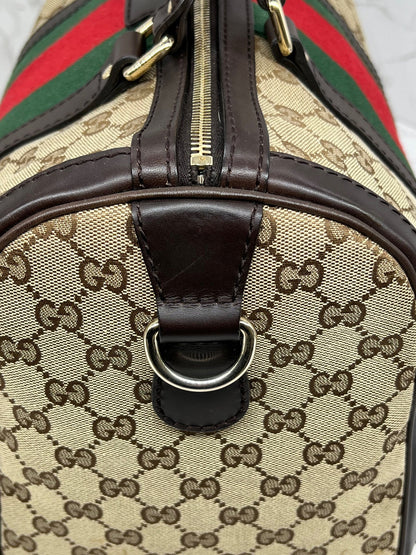 Gucci GG Vintage Web Medium Boston Dark Brown Red/Green w/Strap