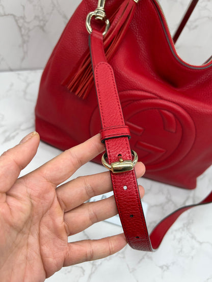 Gucci Pebbled Leather Soho Hobo Bag Red