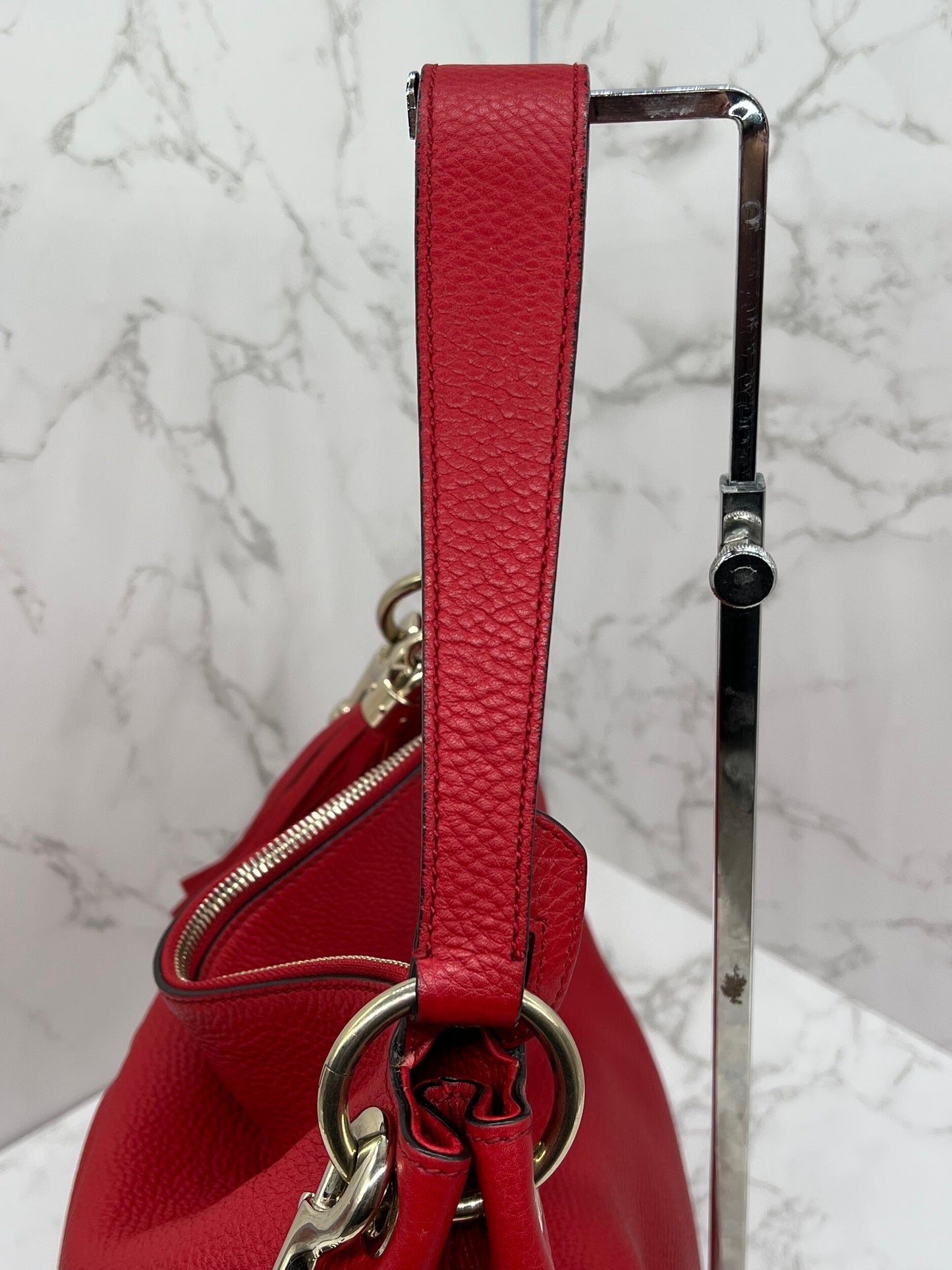 Gucci Pebbled Leather Soho Hobo Bag Red